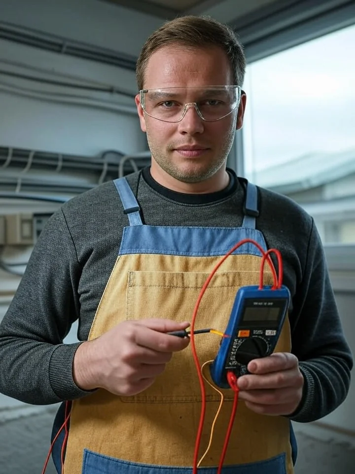 Électricien au travail sur un tableau
