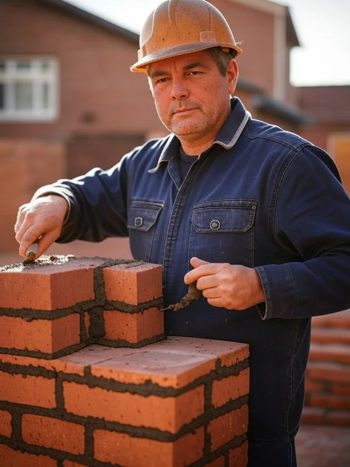 Maçon construisant un mur