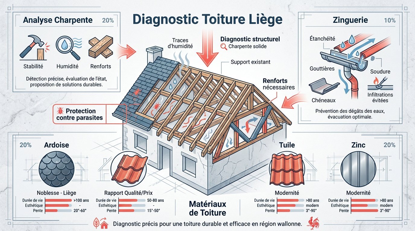 Diagnostic de charpente et matériaux de toiture à Liège